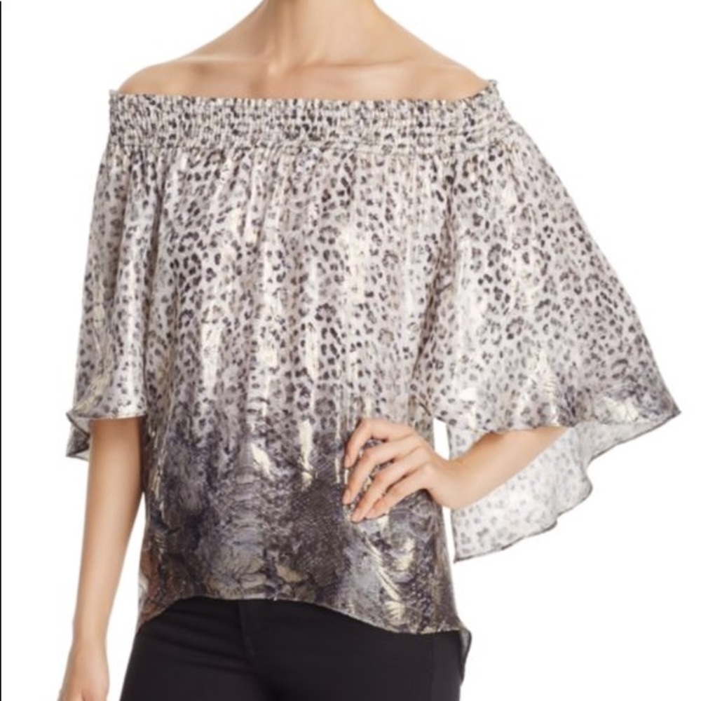 NWT leopard snake floral gold off shoulder top